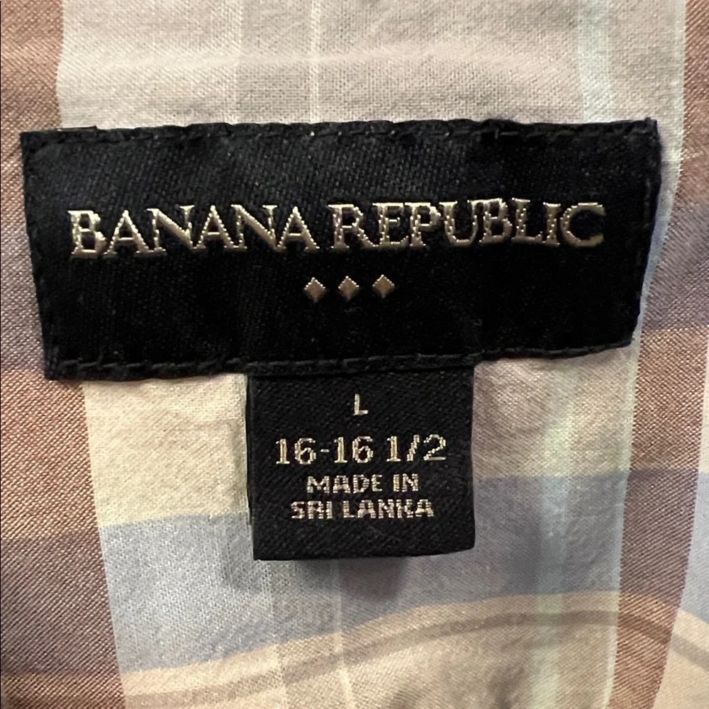 Banana Republic Men's Casual Plaid Cotton Shirt - Brown, Blue, Cream Sz L